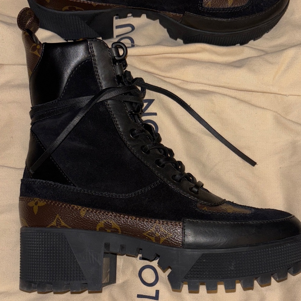 Louis Vuitton Woman’s Black and Brown Lace-Up Boots